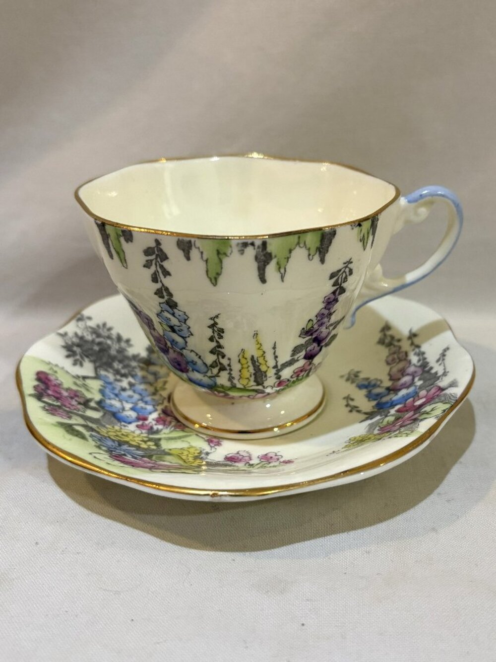 Vintage Foley Bone China Foxglove Teacup Saucer Set England Elijah Brain & Co.